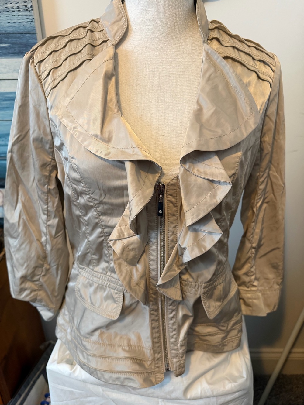 Lightweight Ruffle-Front Women’s Jacket — champagne